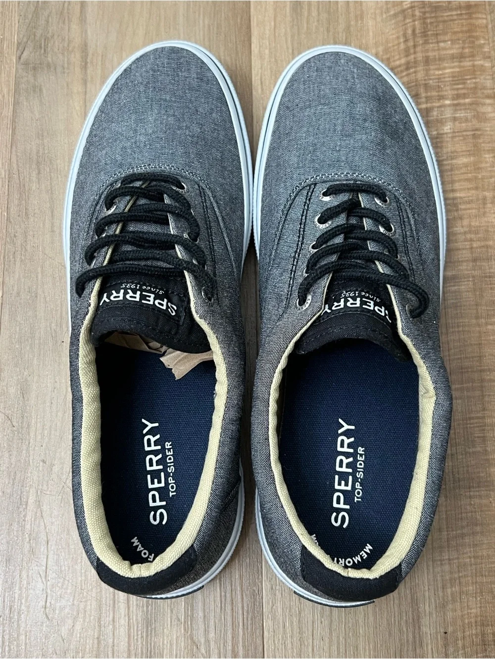 Sperry Gray Canvas Lace-Up Boat Shoes Top Slider Halyard CVO Chambray Size 11